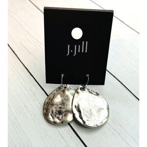 NEW NWT J. Jill Hammered Silver Metallic Teardrop Earrings $29 Retail Classic